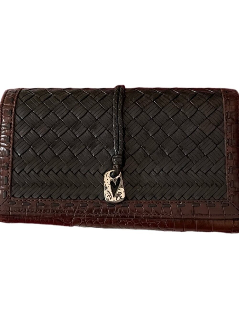 *Brighton*Brown/Black Woven Leather Wallet with Charms